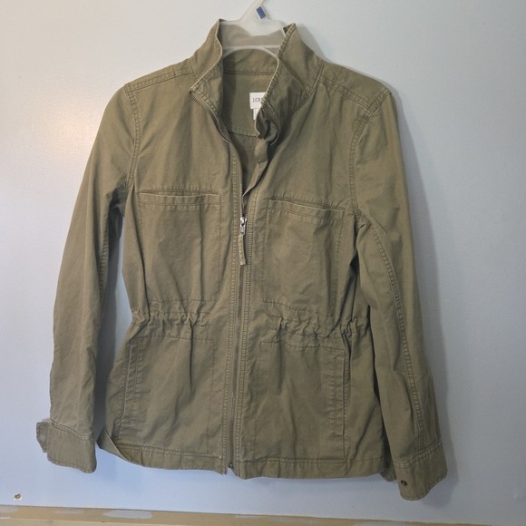 JCREW Womens Small Olive Green Full Zip Cinch Waist Utility Jacket G1506 TT1 - Picture 3 of 13